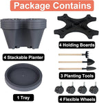 Vertical Planter 4 Tier Stackable Planters Garden Planters Strawberry Herb Flower and Vegetable Planter Indoor Outdoor Gardening Pots with Removable Wheels and Tools