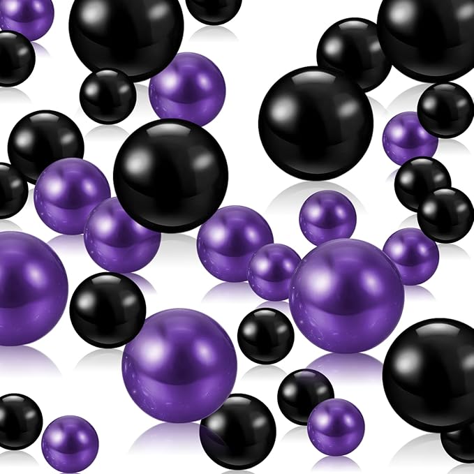 Black Purple Vase Filler | 150PCS Pearls Bead for Centerpieces Vases | 8/14/20 mm No Hole Beads, Fake Pearls for Wedding Birthday Graduation Party Table Centerpieces Decor