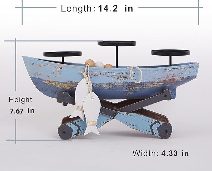 Nautical Votive Candle Holder, Ocean Themed Farmhouse Boat Candle - Marine Beach Style Handmade Decor for Home, Office, Housewarming Gifts