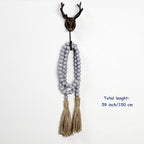 CVHOMEDECO. Wood Beads Garland with Tassels Farmhouse Rustic Wooden Prayer Bead String Wall Hanging Accent for Home Festival Decor. Grey Distressed