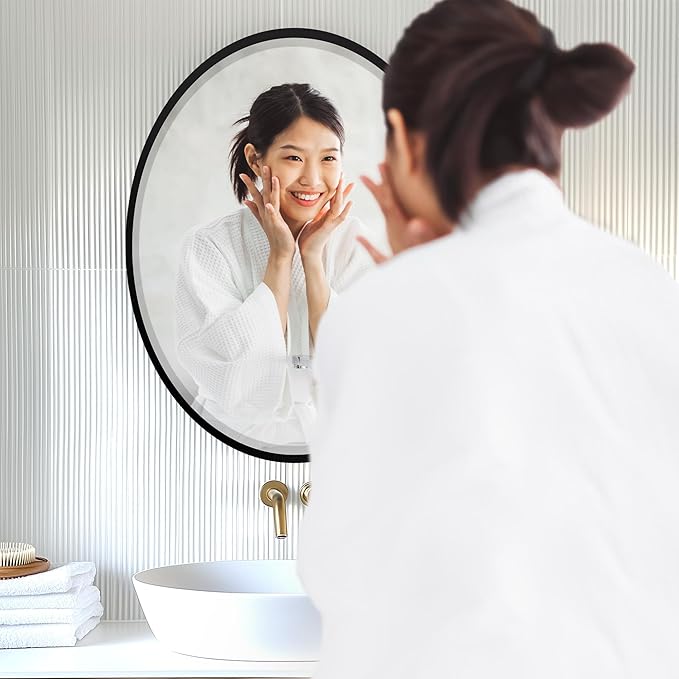 OVALCREST - Oval Wooden Beveled Wall Mirror for Home Decor, Bathroom, Vanity, Bedroom, Living Room, Hallway - London Style (Matte Black) 19.1 x 25.1