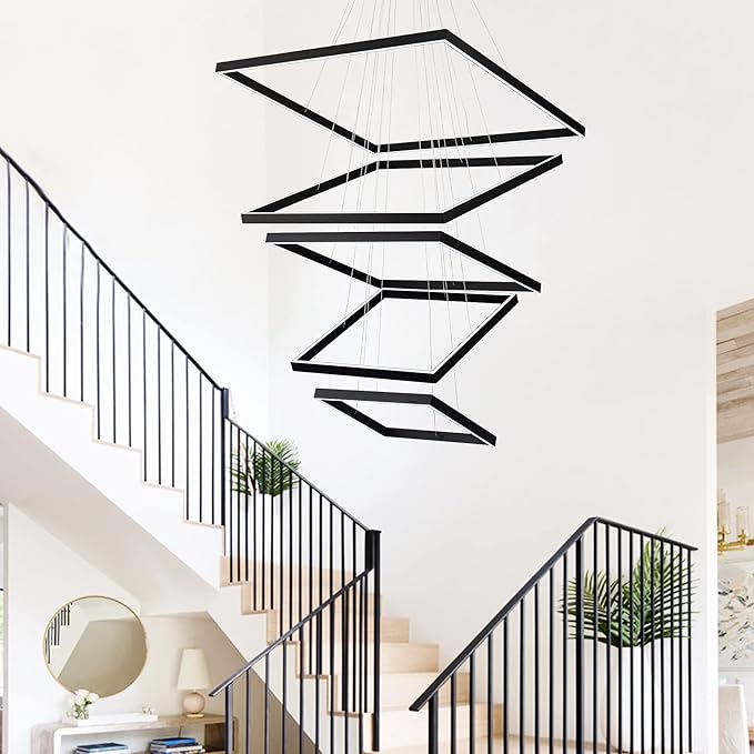 Modern Square Chandelier, LED Ceiling Light Fixture, Contemporary Chandelier Pendant Light for Living Room Entryway Foyer Staircase Bedroom