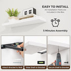 24 inch Floating Shelves Long Floating Shelves for Wall Large Wall Mounted Shelves with Invisible Brackets, White Shelves for Bathroom, Living Room, Kitchen, Office, 24x6.7 inch deep Set of 2