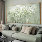 Framed Green Flower botanical Canvas Wall Art 29"x58" Modern Botanical Poster Artwork for Bedroom Living Room Office Kitchen Decor