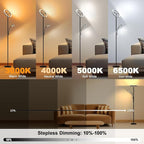Floor Lamps for Living Room, Upgraded 2-in-1 Dimmable Standing Lamp 3000-6500K, 29W Rotatable Floor Reading Light, Remote and Touch Control Uplighter Floor Lamp for Living Room Bedroom Office
