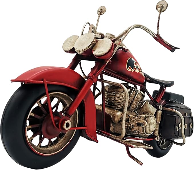 Vintage Motorcycle Model Decoration Iron Motorcycle Miniature Sculpture for Table Book Shelf Decor Gift（Red）