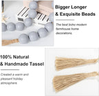 OMISHE 76" Long Extra Large Wood Bead Garland Grey with 1.6" Diameter Wooden Beads and Tassels, Rustic Farmhouse Country Decorative Beads for Home Tiered Tray Decor, Grey