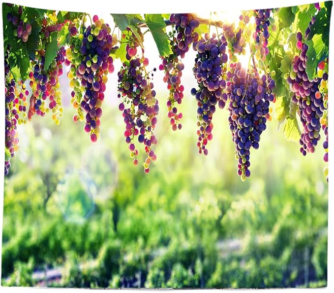BULOR Vineyard Tapestry Grapes Clusters Wine Rustic Vintage Tapestry Wall Hangings Tapestry for Kids Bedroom Living Room Dorm Man Cave Background(80x60 Inch)
