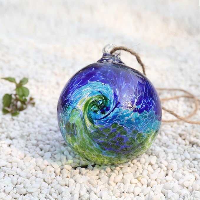 VCUTEKA Hanging Garden Gazing Ball, Hand-Blown Glass Witch Ball for Outdoor Garden Décor, 6" Colorful Swirl