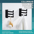 Angle Simple Swivel Towel Hooks for Bathroom, SUS 304 Stainless Steel Foldable 3 Arms Robe Towel Holder, Shower Wall Coat Hooks, Matte Black, 2 Pack