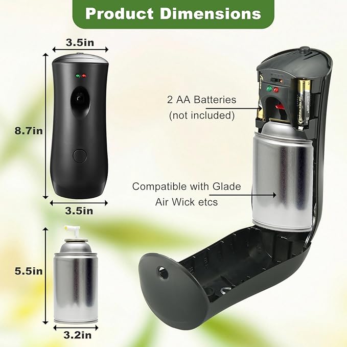 12 Pack Automatic Air Freshener Spray Dispenser,Wall Mounted or Free Standing Auto Freshener Dispenser Aerosol Sprayer for Hotel Office Living Room Bathroom Commercial Place,Black