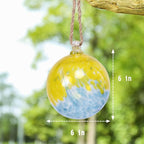 VCUTEKA Hanging Garden Gazing Ball, Hand-Blown Glass Witch Ball for Outdoor Garden Décor, 6" Blue Yellow Swirl