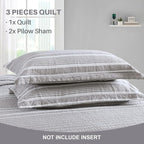 Y-PLWOMEN Quilt Queen Size - 100% Cotton Queen Quilt, Grey Striped Quilt for Queen Bed, Lightweight Reversible Queen Size Bedspread for All Season, 3-Piece