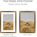 Homeforia 5x7 Picture Frame Bronze, High End Metal 5 x 7 Brass Frames with Mat 4 x 6 for Art, 5x7 Desk Frame Matted to 4x6 inch Photo, 5 by 7 Wall or Tabletop Frame, Tempered Glass, Wall Kit, Set of 1