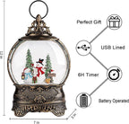 Christmas Snow Globes, Snowman Family Squirrel Cardinal Water Lantern, 8 Christmas Music, USB Powered & Battery, Holiday Decorations Gifts for Family Children or Friends