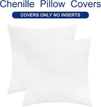 CaliTime Throw Pillow Covers Decorative 24 X 24 Inches Pack of 2 Cozy Chenille Cushion Cases for Couch Sofa Bed Living Room Home True White