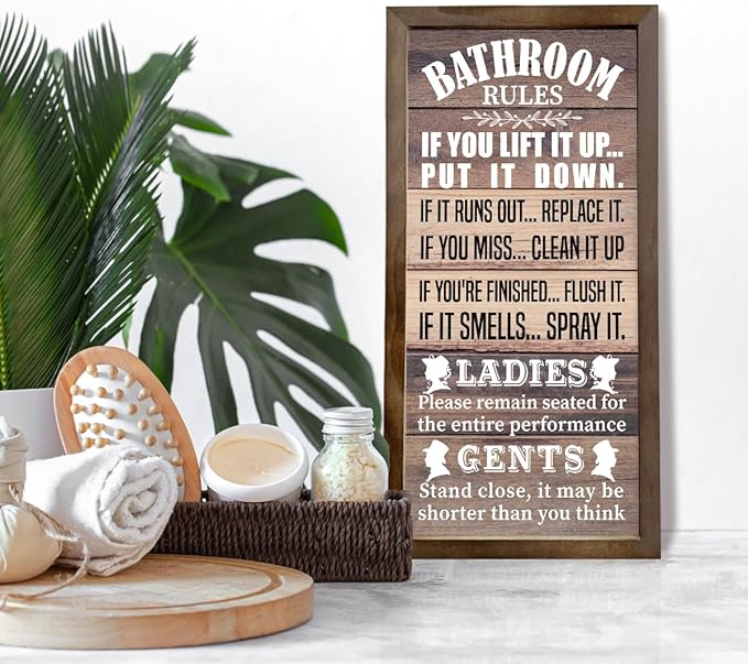 Rustic Bathroom Decor Rules Wood Sign, Frame Western Bathrooms Decors, Farmhouse Bathroom Décor, Rustic Bathrooms Door Rules Décor Sign