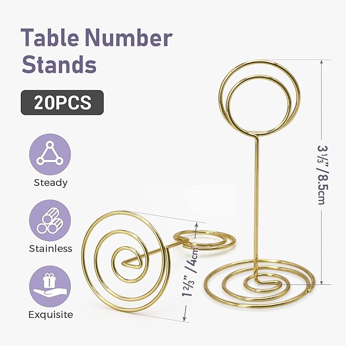 Table Number Holders 20Pcs - 3.35 Inch Place Card Holder Table Number Stands for Wedding Party Graduation Reception Restaurant Home Centerpiece Decorations Office Memo Picture Photo (Gold)