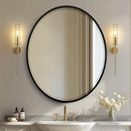 OVALCREST - Oval Wooden Beveled Wall Mirror for Home Decor, Bathroom, Vanity, Bedroom, Living Room, Hallway - London Style (Matte Black) 21.1 x 25.1