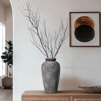 Large Rustic Terracotta Vase, 11 inch Tall Ceramic Flower Vase, Clay Farmhouse Decorative Vases for Flowers, Living Room, Shelf, Entryway, Home Decor, Grey