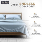 Tencel Sheets 4 Piece Queen Size - 100% Eucalyptus Lyocell Queen Sheets Set - Soft, Cooling & Breathable for Hot Sleepers - 16” Deep Pockets Hotel Quality Bedding Set - SkyBlue