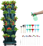 Vertical Planter, 7 Tier Stackable Strawberry Planter with Garden Tool Set, Movable Indoor/Outdoor Garden Herb Pot for Growing Vegetables and Succulents, Green