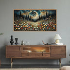 HPINUB Wildflower Moon Pine Tree Framed Canvas Wall Art Set,Nature Forest Wall Decor,Mystical Starry Night Artwork Rustic Mountain Landscape Art Print for Living Room,Bedroom,Office-20 x40