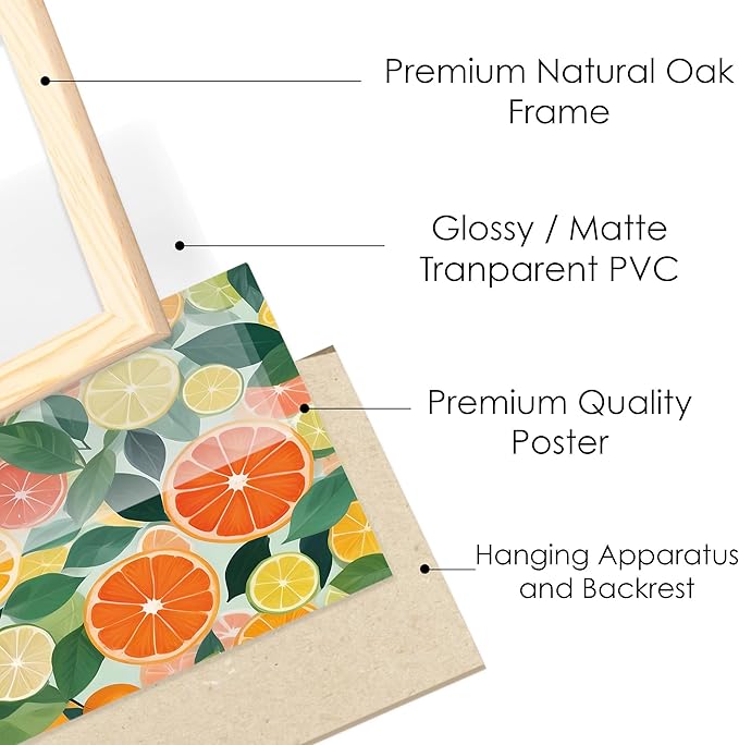 Kitchen Wall Decor Natural Oak Framed Wall Art, 10 pcs of Food Prints for Dining Room Wall Decor, Colorful Pasta and Fruit Wall Pictures for Decoration