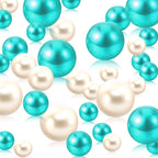 Teal White Vase Filler | 150PCS Pearls Bead for Centerpieces Vases | 8/14/20 mm No Hole Beads, Fake Pearls for Wedding Birthday Theme Party Table Centerpieces Decor