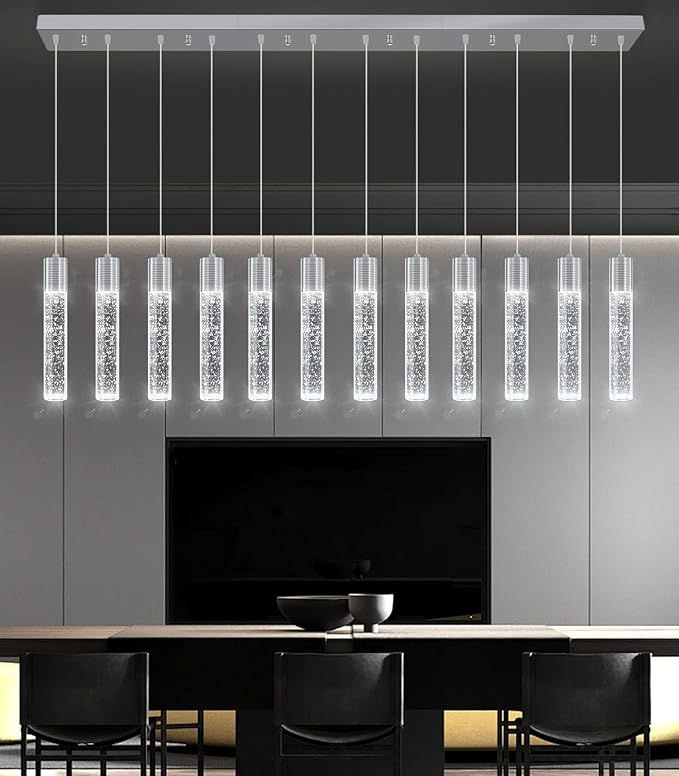 12-Lights Modern Crystal Chandeliers LED Pendant Light for Kitchen Island Dining Room Entrance Foyer Living Room Silver