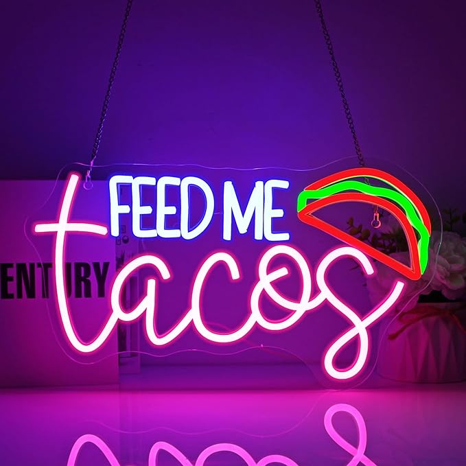 Feed Me Tacos Neon Sign Led Neon Lights Neon Signs for Wall Decor Light Up Sign for Birthday Party Club Gift