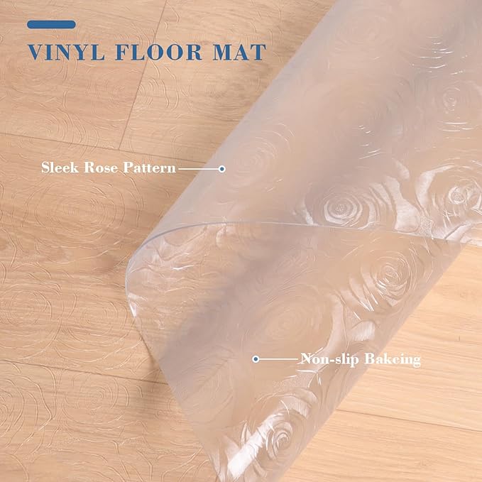 Chair Mat for Hard Floors, Tydle 36" x 36" Office Chair Mat for Hardwood Floors, Vinyl Floor Mat for Gaming Chairs, Non-Slip Floor Protector Rolling Computer Desk Mat for Home Office (Clear-Rose)