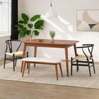 Wishbone Chair Natural Solid Wood Dining Chair/Hans Vegner Y Chair Rattan and Wood Accent Armrest Chairs (Ash Wood - Black + Natural Cord)