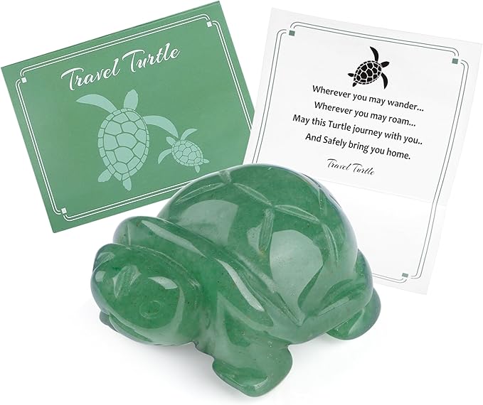 QINJIEJIE Travel Turtle Figurines for Women Best Travel Gifts for Travelers Men Green Aventurine Crystal Healing Crystals Sea Turtle Lovers Office Desk Decor Good Luck Gifts for Traveling Abroad