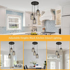 Pendant Lights Kitchen Island Black Pendant Light Fixtures 3-Light Spiral Iron Kitchen Island Lighting Adjustable Hanging Cluster Pendant Lighting for Dining Room with Clear Glass Shade
