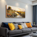 PHAOHUAXM Large Canvas Wall Art For Living Room Wall Decor For Bedroom Watercolour Painting Office Decoration Countryside Sunrise Scenery Wall Picture Home Decor Ready To Hang 30x60 In Wood Framed