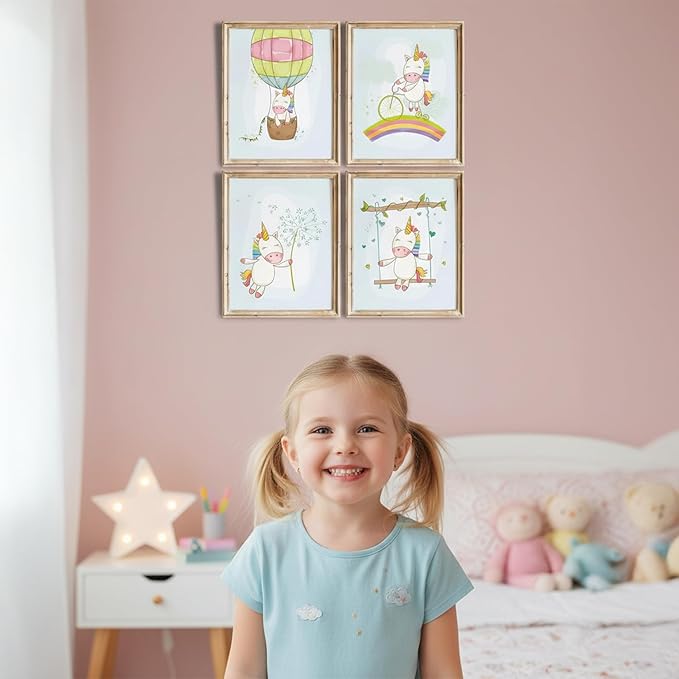 Unicorn Wall Decor Art Prints (Set of 4) - Unframed - 11x14 | Girls Room Decor | Enchanting and Whimsical Design | Adding Fantasy and Charm to Kids' Rooms or Nurseries | Wall Art for Unicorn Lovers