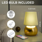 Set of 2 Small Gold Spherical Base Bedside Table Lamp with Textured Linen Shade (Bulb Included)