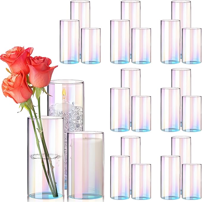 24 Pcs Glass Cylinder Vases Clear Flowers Vase Decorative Floating Candles Holders Table Centerpieces for Wedding Party Event Home Office Decor(Dazzling Color,2.8'' X 4.7'', 5.9'', 7.9'')