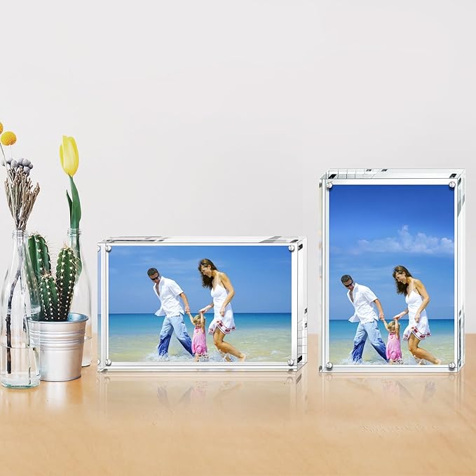 Acrylic Photo Frames 6x8'', Magnetic Acrylic Block Picture Frame,Desktop Frameless Photograph Display