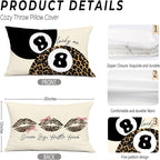 Coquette Pink Bow Leopard Print Lips Lucky 8 Ball Throw Pillow Covers 20x12, Cheetah Print Room Decor, Funky Y2K Leopard Decorative Pillow Covers for Girls Room Dorm Apartment Home