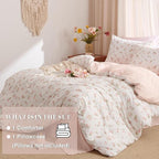 Floral Comforter Set Twin Size - 2 Pieces Pink White Floral Comforter Bedding Sets Reversible Pattern,Twin Bed in a Bag with Flowers Comforter and 1 Pillowcase