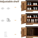 2-Tier Storage Bench, Shoe Bench with Padded Seat Cushion, Entryway Bench with 4 Barn Doors, Adjustable Shelf, 13.8" D x 47.2" W x 17.7" H, for Entryway, Living Room, Bedroom, Rustic Walnut