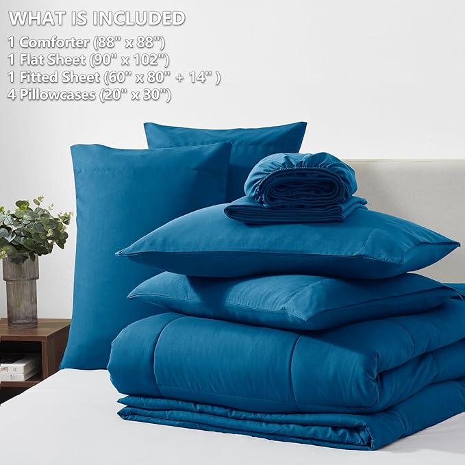 CozyLux Queen Comforter Set Teal, 7 Pieces Bed in a Bag, Teal Comforter Queen Size, All Season Bedding Sets with Stitch Quilted Comforter, Flat Sheet, Fitted Sheet, Pillowcases