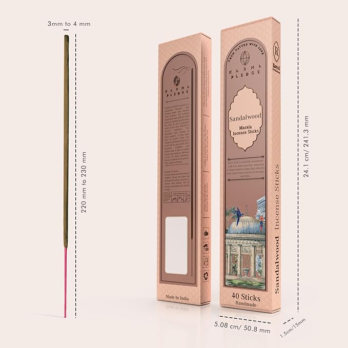 Incense Sticks, Sandalwood Incense, Made with Natural Ingredients, Hand Rolled Aromatic Masala, 40 Stick Pack, 45-60 Minute Burn Time, Best for Home Fragrance, Meditation, Yoga, Spiritual Healing