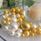 200PCS Golden Yellow Faux Pearls Beads for Centerpiece Vases, Vase Filler Faux Pearls, No Holes Filler Beads for Party Anniversary Birthday Wedding Table Decor, 10/14/20/30mm