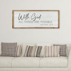 ZZJJHYWGQ Bible Verse Wall Decor With God All Things Are Possible 32"×12" Christian Religious Home Inspirational Print Catholic Sign for Living Room Religious Faith Large Hanging Art (Wood)