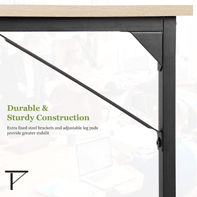 PayLessHere | 39 Inch Computer Desk | Nature | Office Desk with Metal Frame, Adjustable Feet | Water-Resistant, Scratchproof Surface | Sturdy Writing Table for Home Office or Study | Pack of 1