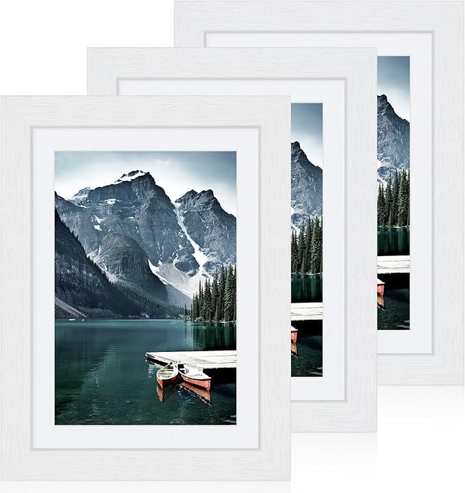 5x7 White Picture Frames set of 3, Made of Wooden and Glass Photo frame - Displays Picture 4x6 with Mat or 5 x 7 without Mat, Desktop & Wall Collage Frame set