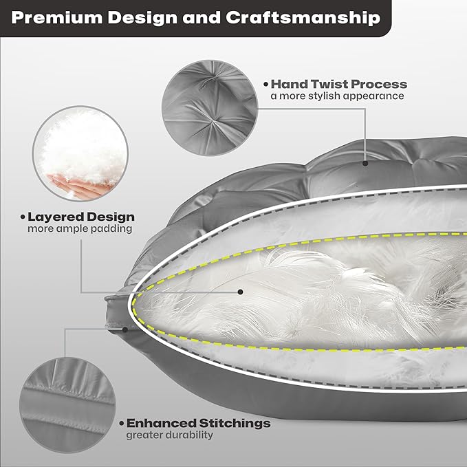 ZUBISU King Size Luxury White Goose Down Pillow,800 Fill Power Fluffy and Soft Hotel Feather Pillow,Ideal Bed Pillows for Side Sleepers,Pack of 1 (King, Grey)